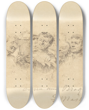 Triptych art skateboard deck of Ernest Meissonier Les Amateurs by Ernest Meissonier (1815-1891)