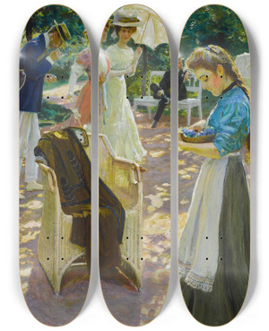 Triptych art skateboard deck of Oscar Arthur Bluhm Midsummer Day by Oscar Arthur Bluhm