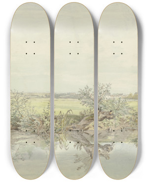 Triptych art skateboard deck of Carl Morgenstern Blick Auf Die Nied Bei Rdelheim by Carl Morgenstern (1811-1893)