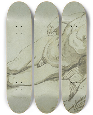 Triptych art skateboard deck of Charles Le Brun The Dead Christ by Charles Le Brun (1619-1690)