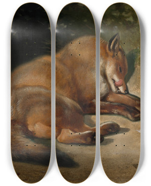 Triptych art skateboard deck of Bernard Te Gempt After The Meal by Bernard Te Gempt (1826-1879)