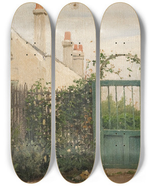 Triptych art skateboard deck of Victor Mikhailovich Vasnetsov Kalitka by Victor Mikhailovich Vasnetsov (1848-1926)