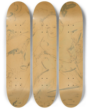 Triptych art skateboard deck of Ernst Josephson Scene From Hamlet by Ernst Josephson (1851-1906)