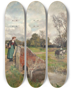 Triptych art skateboard deck of Henry John Yeend King Second Thoughts by Henry John Yeend King (1855-1924)