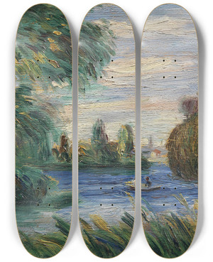 Triptych art skateboard deck of Pierreauguste Renoir River Landscape_1 by Pierre-Auguste Renoir (1841-1919)