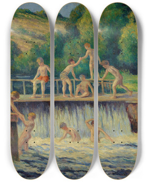 Triptych art skateboard deck of Maximilien Luce La Baignade Bessysurcure by Maximilien Luce (1858-1941)