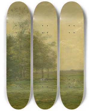 Triptych art skateboard deck of John Francis Murphy The Meadow by John Francis Murphy (1853-1921)