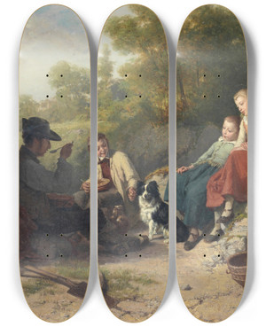 Triptych art skateboard deck of Thodore Grard The Midday Break by Theodore Gerard (1829-1895)