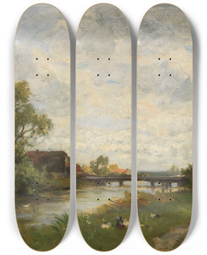 Triptych art skateboard deck of Philipp Rth An Der Amper by Philipp Roth (1841-1921)