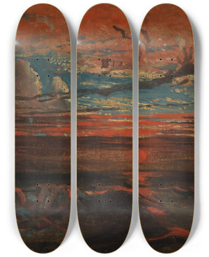 Triptych art skateboard deck of Francis Danby Sunset At Sea After A Storm by Francis Danby (1793-1861)