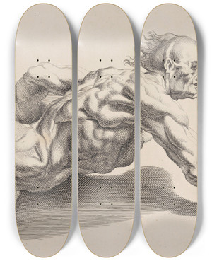 Triptych art skateboard deck of Peter Paul Rubens Nude Study_2 by Peter Paul Rubens (1577-1640)