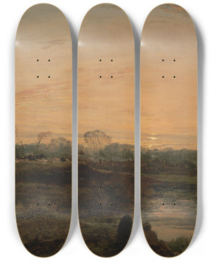 Triptych art skateboard deck of John Linnell Evening Bayswater by John Linnell (1792-1882)