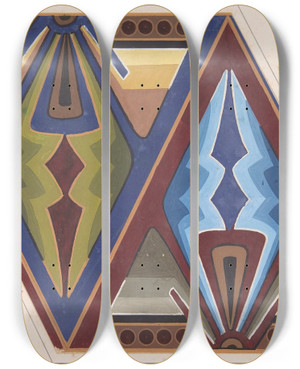 Triptych art skateboard deck of Christopher Dresser Design Drawing_7 by Christopher Dresser (1834-1904)