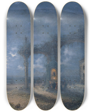 Triptych art skateboard deck of Bello Brivio Meereslandschaft Mit Ruine by Bello Brivio (1849)