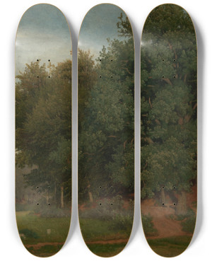 Triptych art skateboard deck of Emil Lugo Am Waldrand by Emil Lugo (1840-1902)