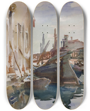 Triptych art skateboard deck of John Singer Sargent Giudecca by John Singer Sargent (1856-1925)