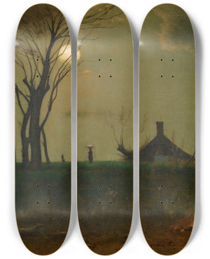 Triptych art skateboard deck of George Inness Moonlight In Virginia by George Inness (1825-1894)