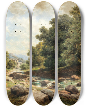 Triptych art skateboard deck of Gottfried Seelos Sdliche Idylle by Gottfried Seelos (1829-1900)