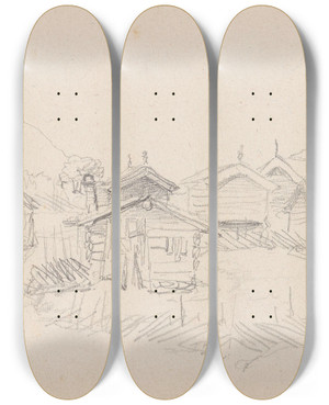 Triptych art skateboard deck of Adolph Tidemand Gulsvik by Adolph Tidemand (1814-1876)