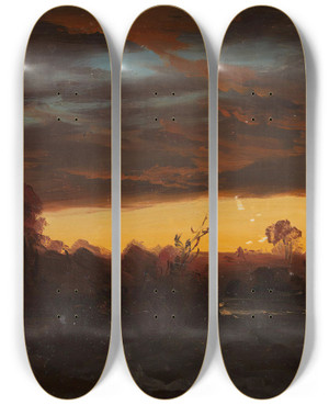 Triptych art skateboard deck of Knud Baade Cloud Study_4 by Knud Baade (1808-1879)
