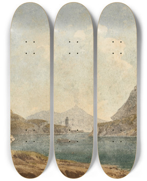 Triptych art skateboard deck of John Warwick Smith View Of Vesuvius by John Warwick Smith (1749-1831)