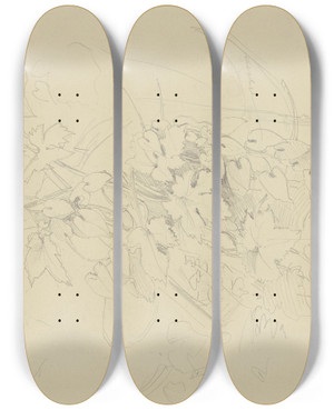 Triptych art skateboard deck of Jakob Becker Grape Vine by Jakob Becker (1810-1872)