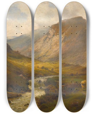 Triptych art skateboard deck of Alfred De Branski The Nagarr Valley by Alfred De Breanski (1852-1928)