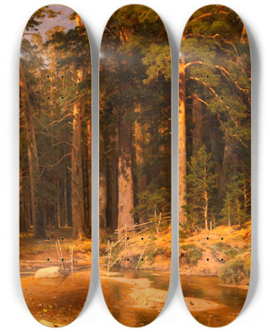 Triptych art skateboard deck of Ivan Ivanovich Shishkin Masttree Grove by Ivan Ivanovich Shishkin (1832-1898)