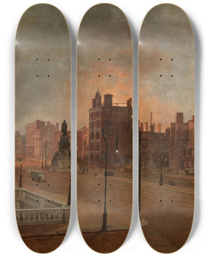 Triptych art skateboard deck of Archibald Mcgoogan After The Bombardment by Archibald Mcgoogan