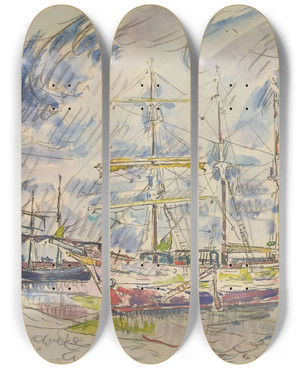 Triptych art skateboard deck of Paul Signac Cancale by Paul Signac (1863-1935)