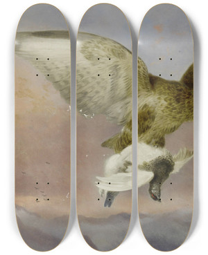 Triptych art skateboard deck of Richard Ansdell Buzzard With Ptarmigan by Richard Ansdell (1815-1885)
