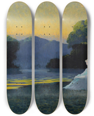 Triptych art skateboard deck of Alphonse Osbert In The Evenings Tranquility by Alphonse Osbert (1857-1939)