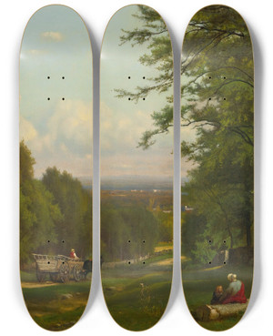 Triptych art skateboard deck of George Inness Near Leeds New York_1 by George Inness (1825-1894)