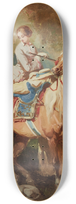 Alfred De Dreux - Amazone blonde regardant deux chiens et un cheval Alezan Clair 8.25 inch art skate deck