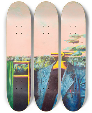Triptych art skateboard deck of Tiit Psuke Open Landscape Ii by Tiit Paasuke (1941)