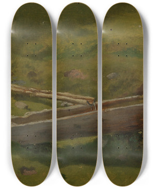 Triptych art skateboard deck of Hans Thoma Baumstamm Als Brunnentrog by Hans Thoma (1839-1924)