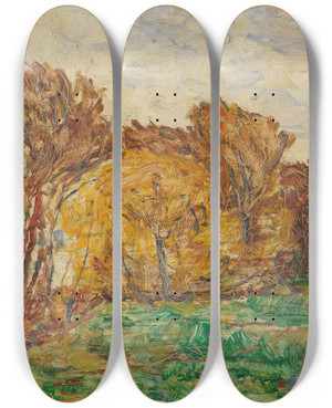 Triptych art skateboard deck of Christian Rohlfs Herbstlandschaft by Christian Rohlfs (1849-1938)