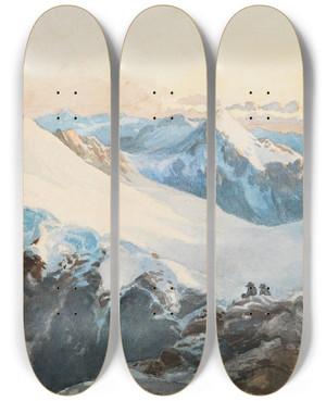 Triptych art skateboard deck of Edward Theodore Compton Am Adamello by Edward Theodore Compton (1849-1921)