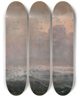 Triptych art skateboard deck of Carl Frederik Srensen Opprrt Hav by Carl Frederik Sorensen (1818-1879)