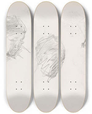 Triptych art skateboard deck of Signe Scheel Studier Av Et Hode by Signe Scheel (1860-1942)