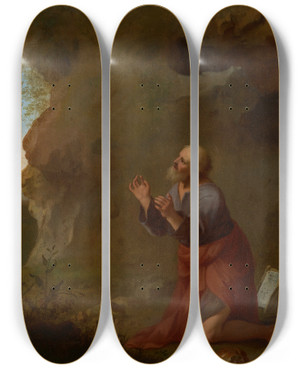 Triptych art skateboard deck of Cornelis Van Poelenburch Elijah Fed By The Raven by Cornelis Van Poelenburch (1594-1667)