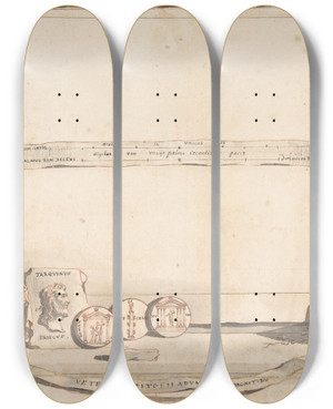 Triptych art skateboard deck of Jan Goeree Adumbration Of Capitoline Hill by Jan Goeree (1670-1731)
