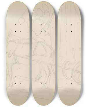 Triptych art skateboard deck of Adolph Tidemand Hester Med Vogn by Adolph Tidemand (1814-1876)