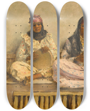 Triptych art skateboard deck of Alphons Leopold Mielich The Musicians by Alphons Leopold Mielich (1863-1929)