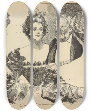 Triptych art skateboard deck of Charles Dana Gibson After Dinner_2 by Charles Dana Gibson (1867-1944)