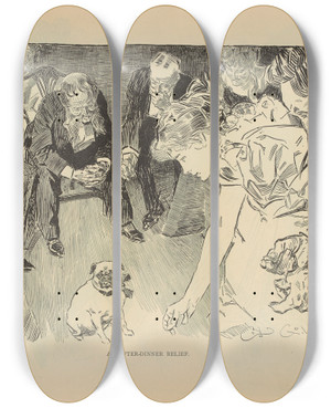 Triptych art skateboard deck of Charles Dana Gibson An Afterdinner Relief by Charles Dana Gibson (1867-1944)
