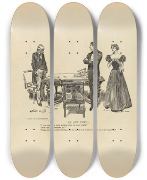 Triptych art skateboard deck of Charles Dana Gibson An Apt Pupil by Charles Dana Gibson (1867-1944)