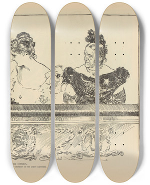 Triptych art skateboard deck of Charles Dana Gibson At The Opera_1 by Charles Dana Gibson (1867-1944)