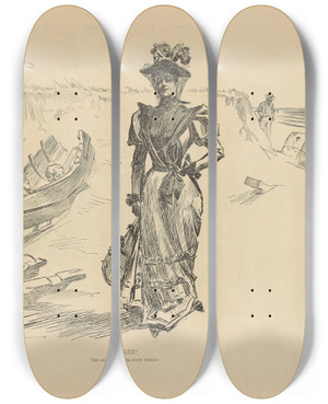 Triptych art skateboard deck of Charles Dana Gibson Danger_2 by Charles Dana Gibson (1867-1944)