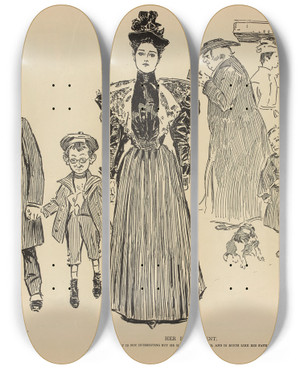 Triptych art skateboard deck of Charles Dana Gibson Her Punishment_2 by Charles Dana Gibson (1867-1944)